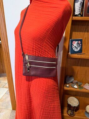 S & Co. Burgundy Leather Crossbody | Slim Minimalist Design | Convertable